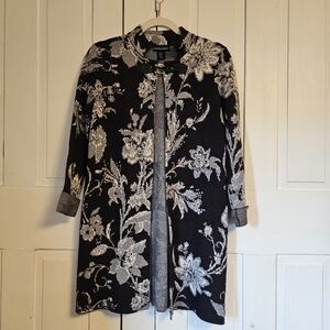 Cynthia Rowley Floral Black and Gray Women's Coat Shawl Jacket Cape Clasped